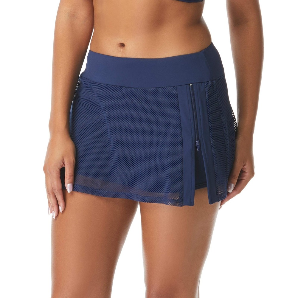Beach House Sport Swim Skort Women Navy New Mesh Zipper Quick Dry UPF 50+